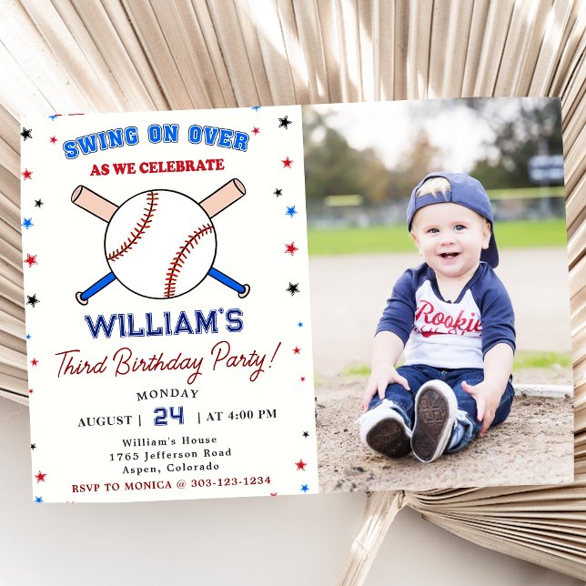 Baseball Second 3rd Birthday Party Batter Up Invitation (Creator Uploaded)