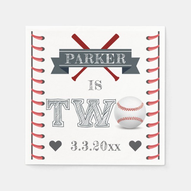 Baseball Second Birthday Personalized Napkin (Front)