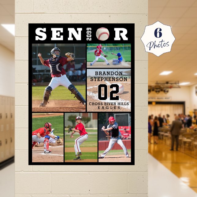 Baseball Senior Graduation 6 Photo Collage Poster (Creator Uploaded)