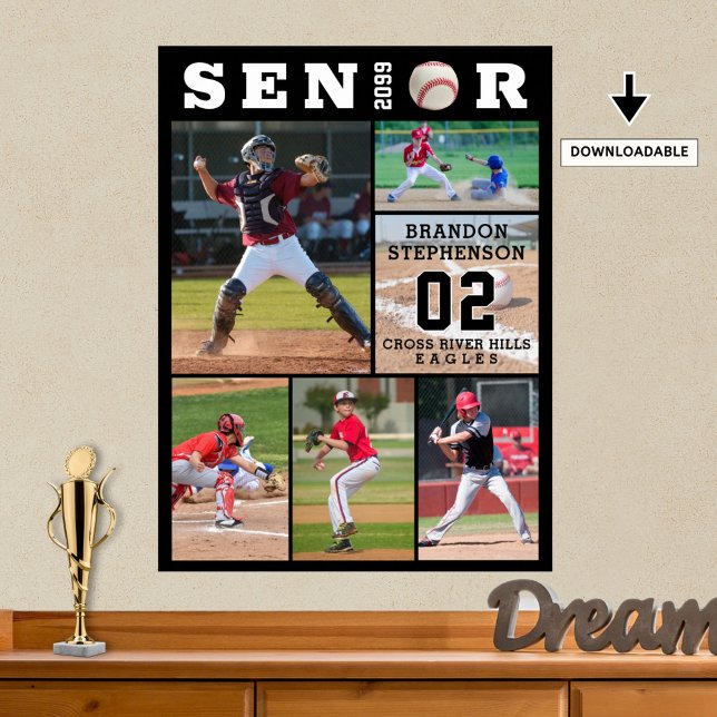 Baseball Senior Graduation 6 Photo Collage Poster (Creator Uploaded)