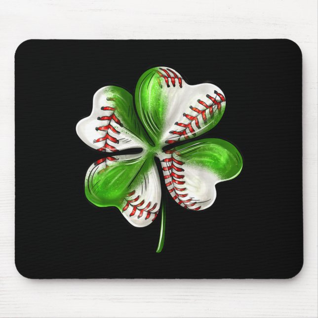 Baseball Shamrock St Patrick's Day Clover With Bas Mouse Pad (Front)