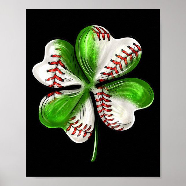 Baseball Shamrock St Patrick's Day Clover With Bas Poster (Front)