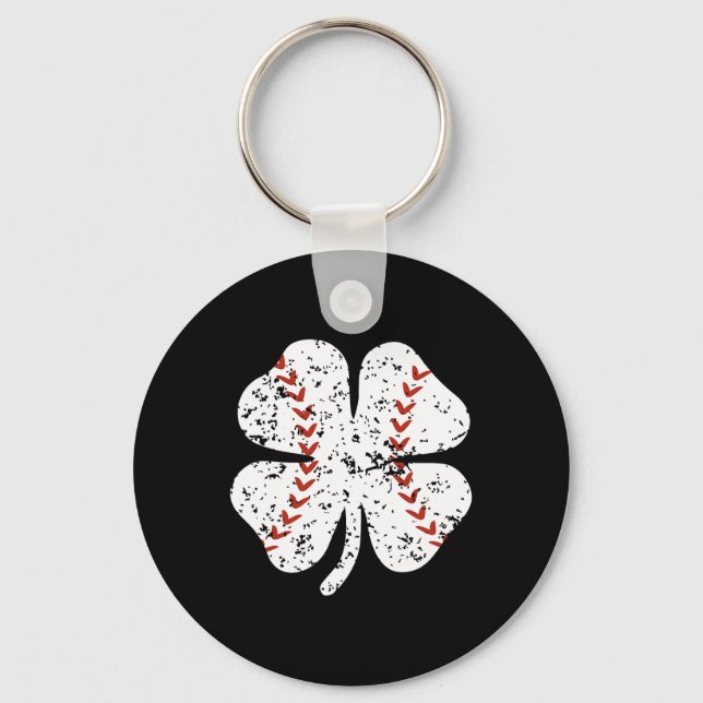 Baseball Shamrock St Patricks Day Pitcher Hitter B Keychain (Front)