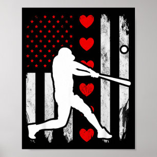 Baseball Silhouette Heart US American Flag Boys Poster