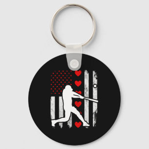 Baseball silhouette heart usa flag hearts american keychain