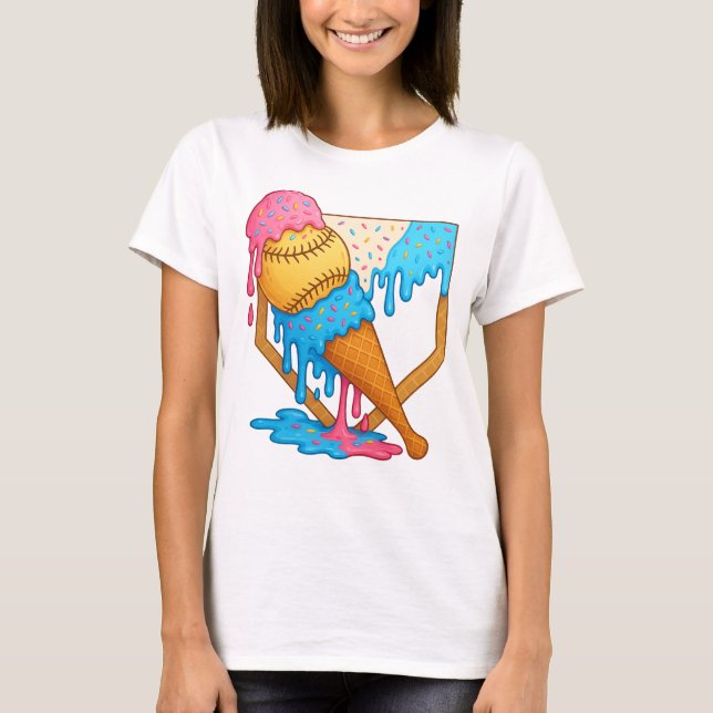 Baseball Sister Brother Drip Ice Cream Baseball  T-Shirt (Front)