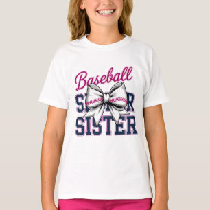 Baseball Sister Coquette Bow Biggest Fan Girls T-Shirt