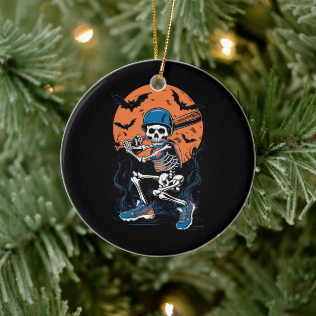 Baseball Skeleton Halloween Baseball Halloween Ceramic Ornament (Tree)
