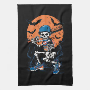 Baseball Skeleton Halloween Baseball Halloween Kitchen Towel