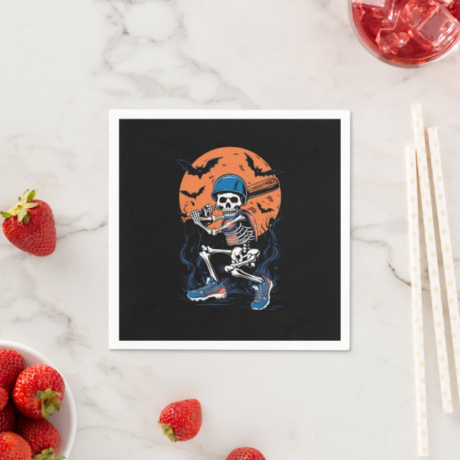 Baseball Skeleton Halloween Baseball Halloween Napkin (Insitu)