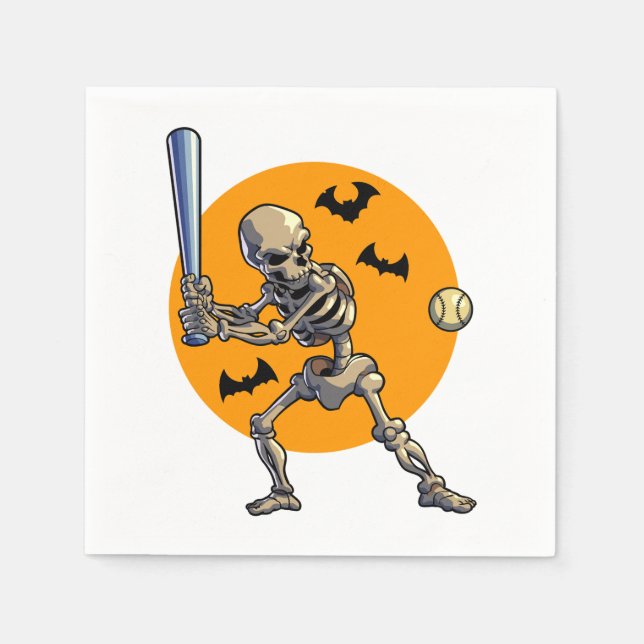 Baseball Skeleton Halloween Men Boys Baseball Hall Napkin (Front)