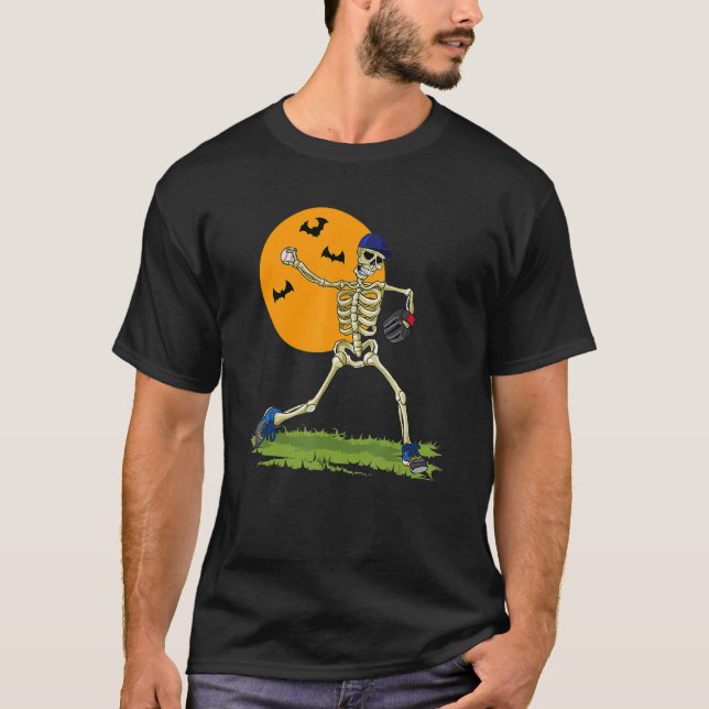 Baseball Skeleton Halloween Men Boys Baseball Hall T-Shirt (Front)