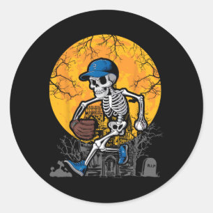 Baseball Skeleton Halloween Men Boys Baseball Spoo Classic Round Sticker