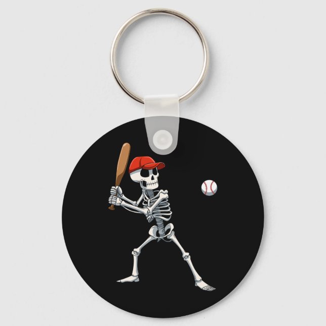 Baseball Skeleton Halloween Skeleton Playing Baseb Keychain (Front)