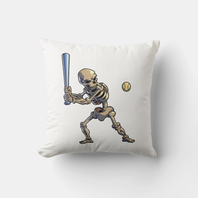 Baseball Skeleton Halloween Throw Pillow (Front)
