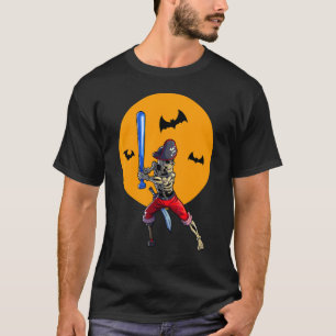 Baseball Skeleton Men Boys Pirate Baseball Hallowe T-Shirt