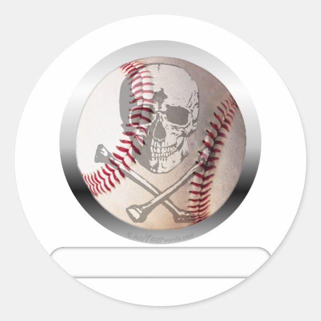 Baseball Skull and Crossbones Classic Round Sticker (Front)