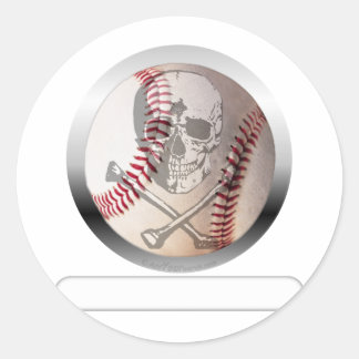 Baseball Skull and Crossbones Classic Round Sticker