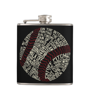 Baseball Slang Words Calligram Hip Flask