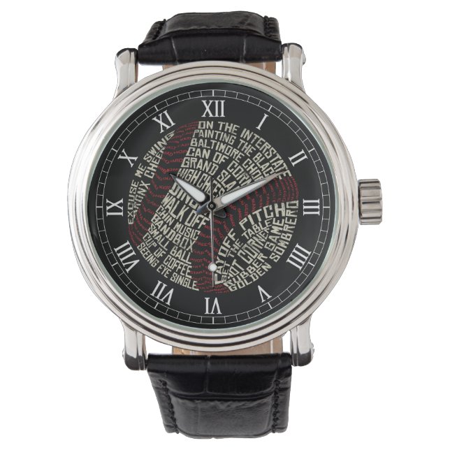Baseball Slang Words Calligram Watch (Front)