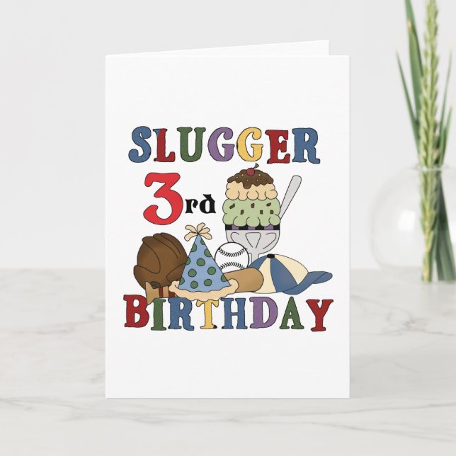 Baseball Slugger 3rd Birthday Tshirts Card (Front)