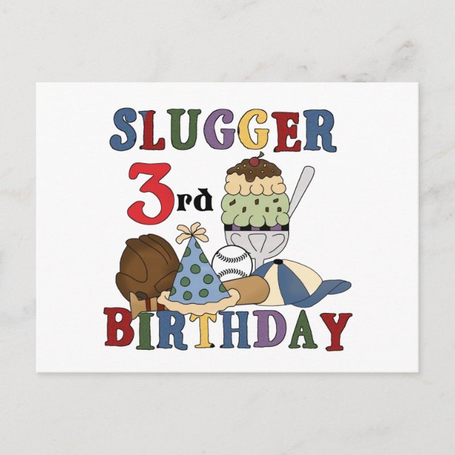 Baseball Slugger 3rd Birthday Tshirts Postcard (Front)
