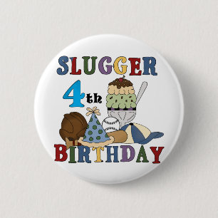 Baseball Slugger 4th Birthday 2 Inch Round Button
