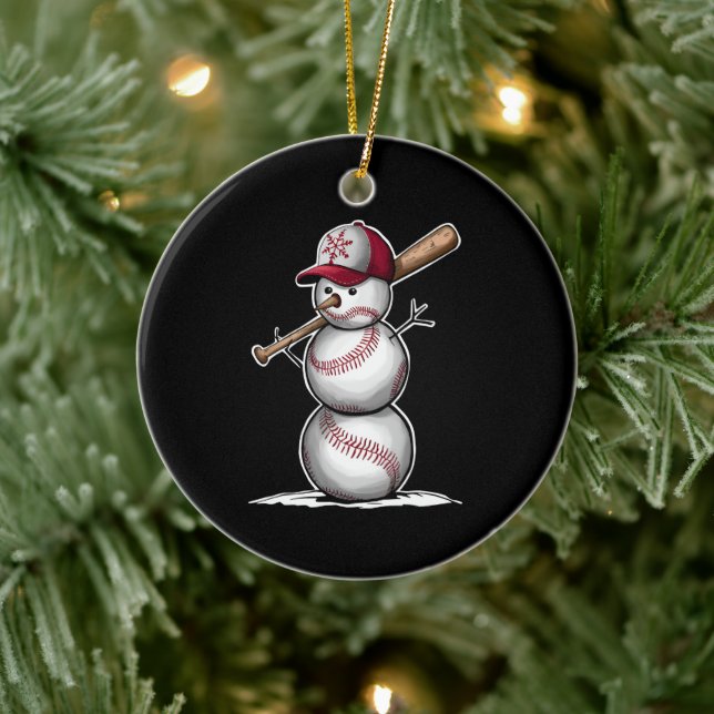 Baseball Snowman Balls Snow Christmas Xmas Gifts Ceramic Ornament (Tree)