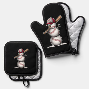 Baseball Snowman Balls Snow Christmas Xmas Gifts Oven Mitt & Pot Holder Set