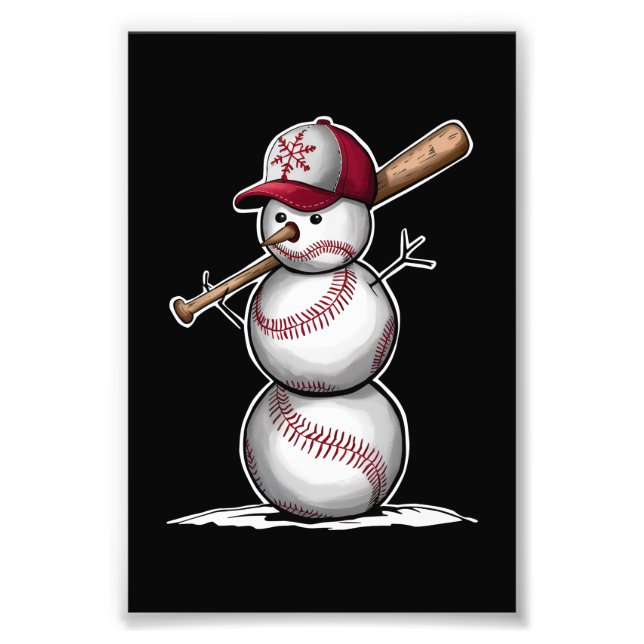 Baseball Snowman Balls Snow Christmas Xmas Gifts Photo Print (Front)