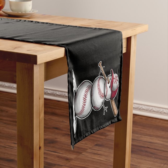 Baseball Snowman Balls Snow Christmas Xmas Gifts Short Table Runner (In Situ)