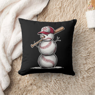 Baseball Snowman Balls Snow Christmas Xmas Gifts Throw Pillow