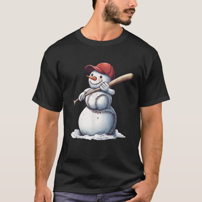 Baseball Snowman Christmas Baseball Pajama for Boy T-Shirt (Front)