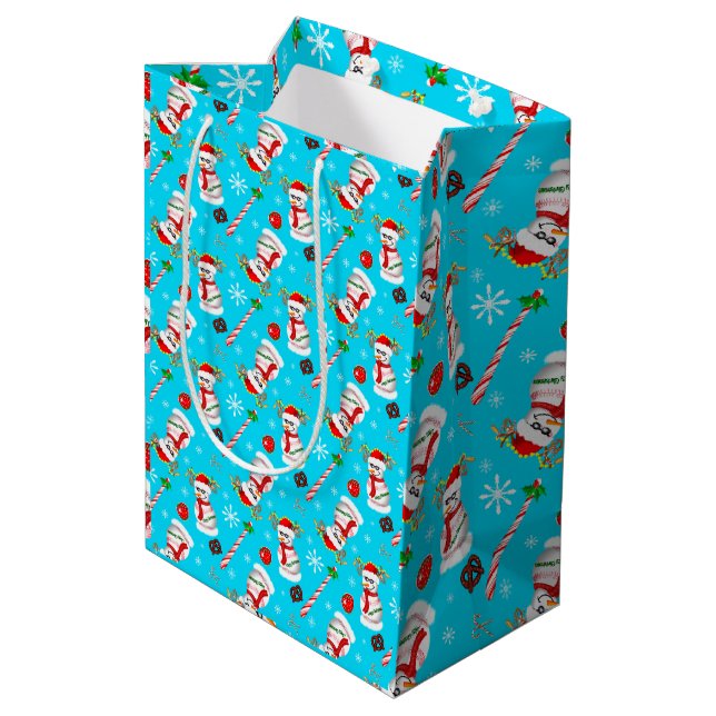 Baseball Snowman Christmas Celebration Pattern  Medium Gift Bag (Back Angled)