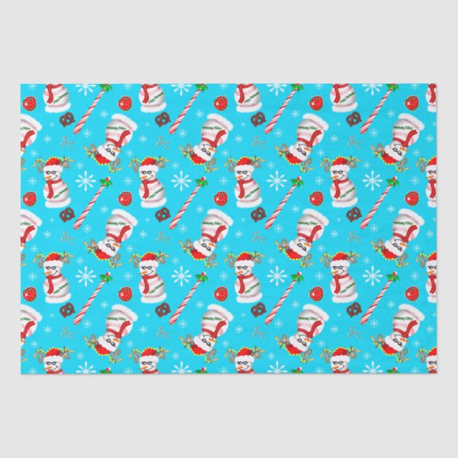 Baseball Snowman Christmas Celebration Pattern Tissue Paper (Front)