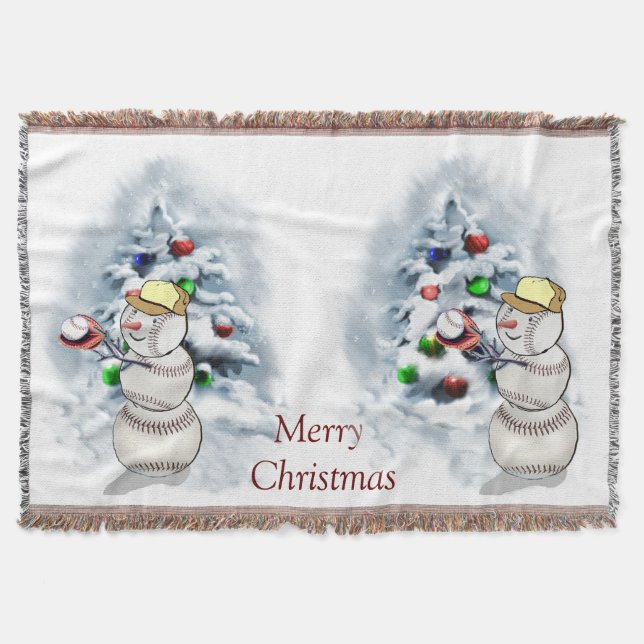 Baseball Snowman Christmas Throw Blanket (Front)