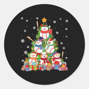 Baseball Snowman Christmas Tree Pitchers Catchers  Classic Round Sticker