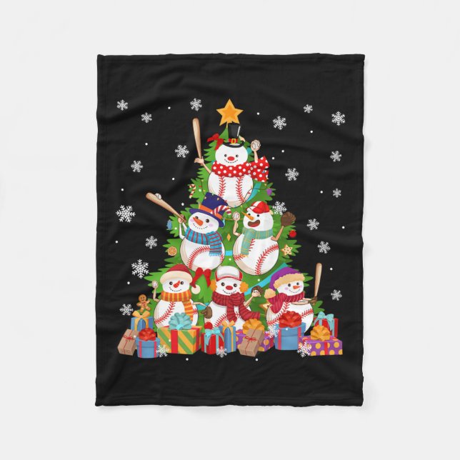 Baseball Snowman Christmas Tree Pitchers Catchers  Fleece Blanket (Front)