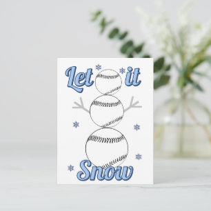Baseball Snowman Let It Snow Holiday Postcard