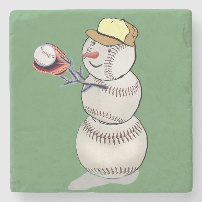 Baseball Snowman Stone Coaster (Front)