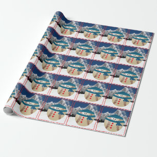 Baseball snowman wrapping paper