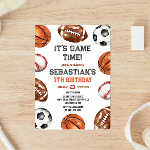 Baseball Soccer Football Basketball Sport Birthday Invitation