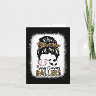 Baseball Soccer Mom Messy Bun Leopard Busy Raising Card
