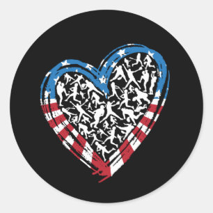 Baseball Softball - American USA Flag Heart Classic Round Sticker