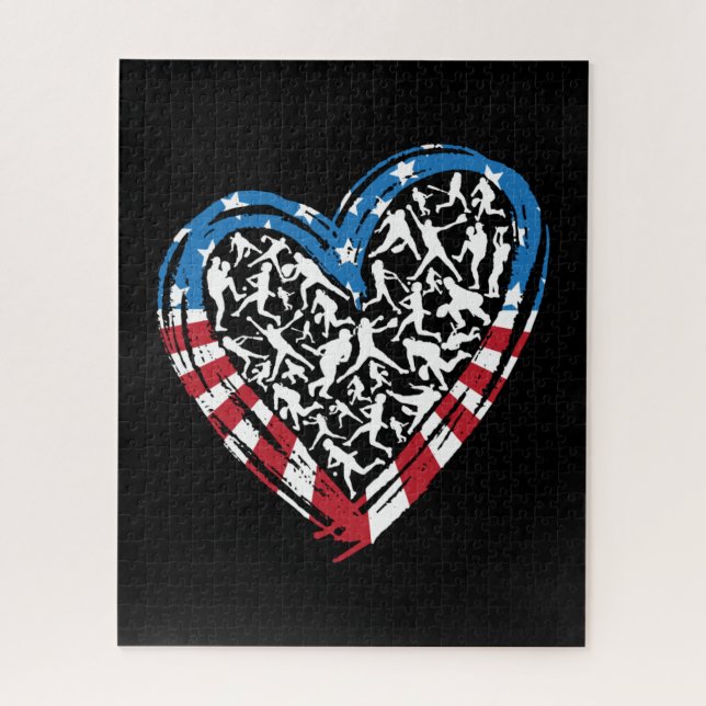 Baseball Softball - American USA Flag Heart Jigsaw Puzzle (Vertical)