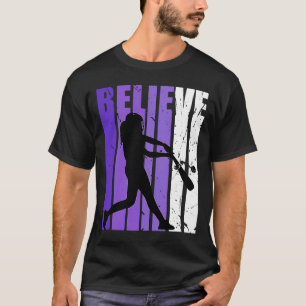 Baseball Softball Believe Silhouette Colourful Pur T-Shirt