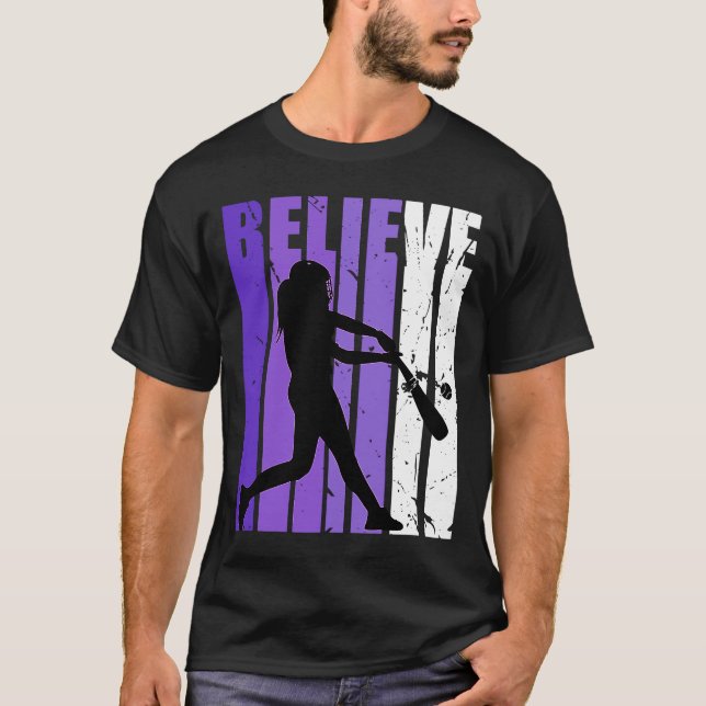 Baseball Softball Believe Silhouette Colourful Pur T-Shirt (Front)