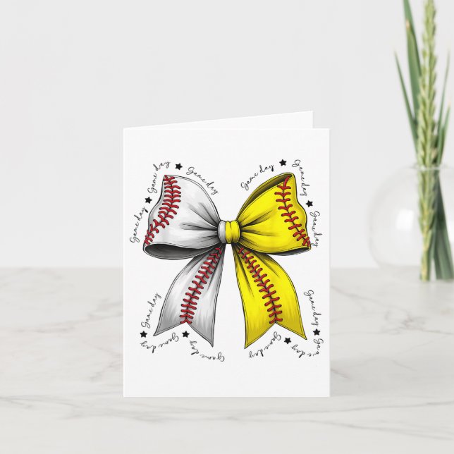 Baseball Softball Bow, Coquette Baseball Mom Mama  Card (Front)
