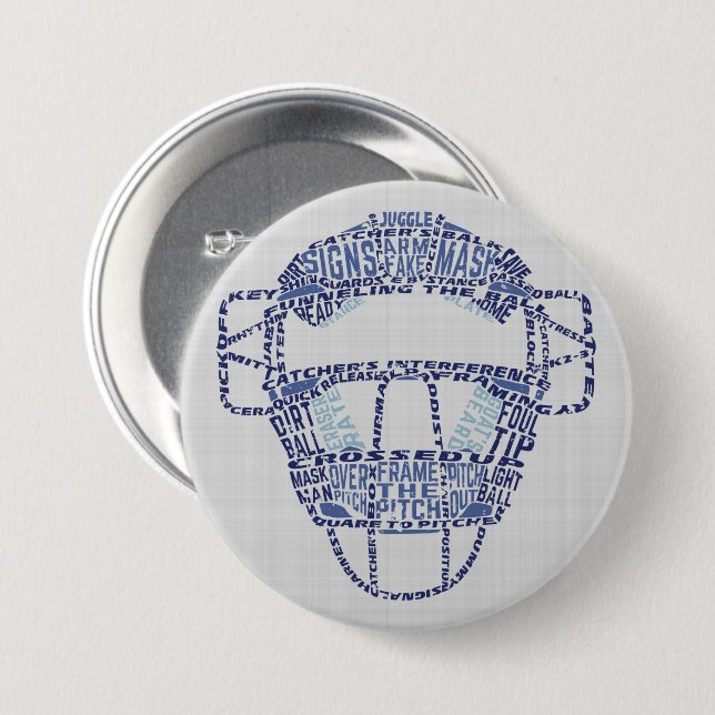 Baseball Softball Catchers Mask Calligram Badge 3 Inch Round Button (Front & Back)