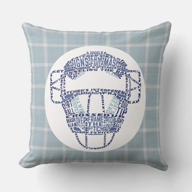 Baseball Softball Catchers Mask Calligram Pillow (Front)